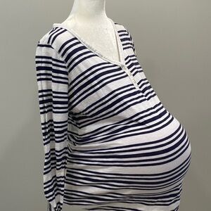 Motherhood Navy and White Striped Maternity Shirt